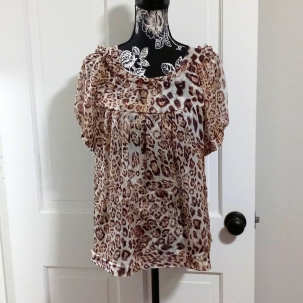🐆RARE Honrn🐆 - Leopard Print Sheer Silk Top